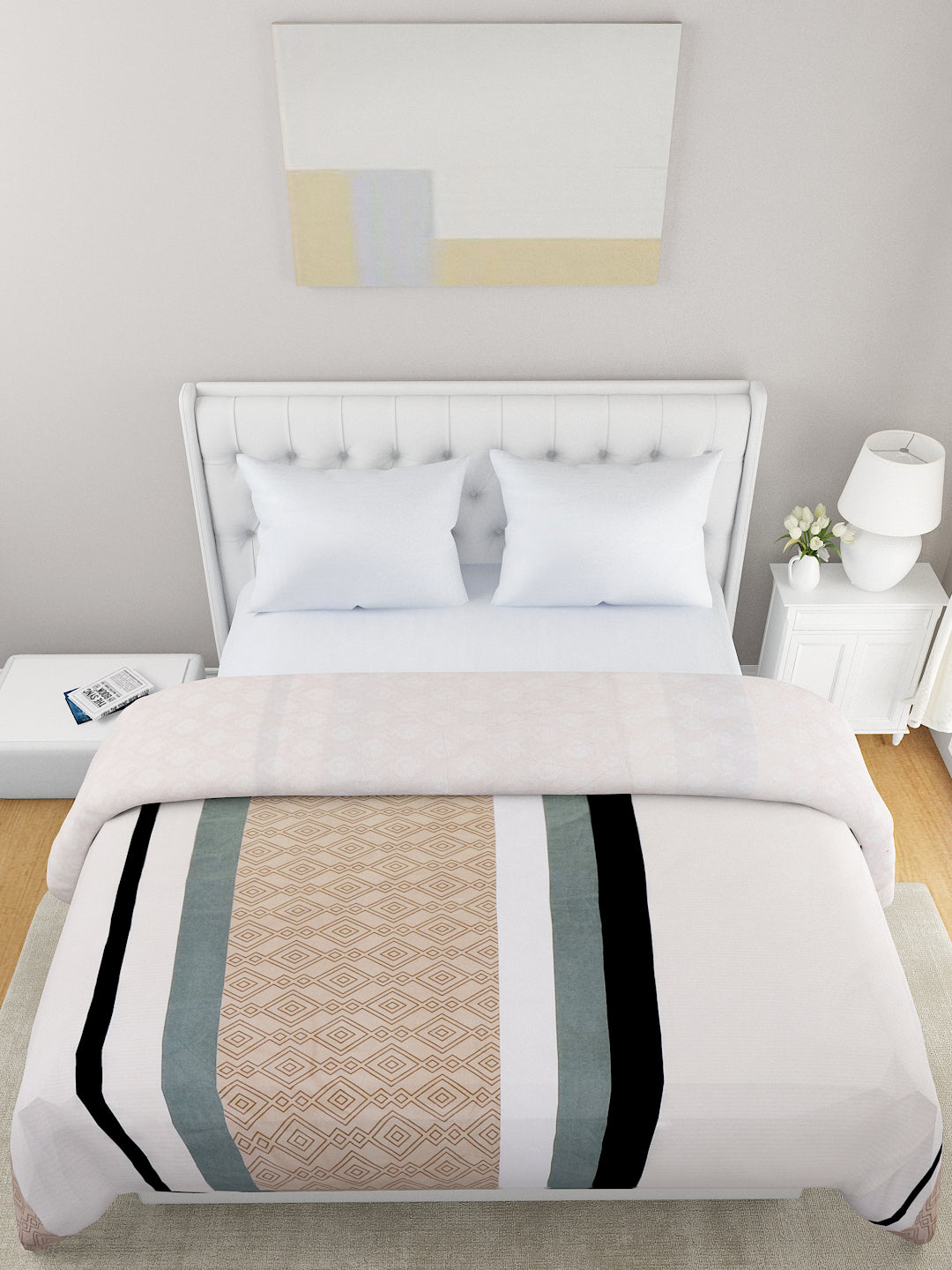 Taupe & Off White Striped Microfiber Summer 120 GSM Double Bed Dohar