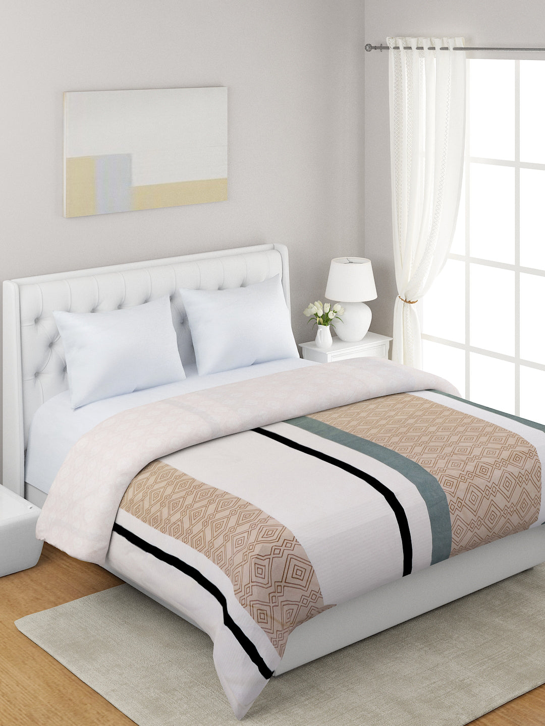 Taupe & Off White Striped Microfiber Summer 120 GSM Double Bed Dohar