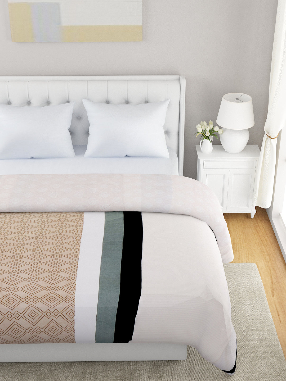 Taupe & Off White Striped Microfiber Summer 120 GSM Double Bed Dohar