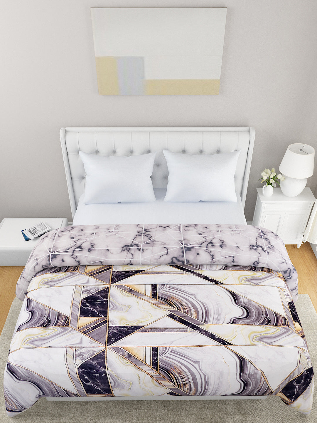 White & Purple Printed Microfiber Summer 120 GSM Double Bed Dohar