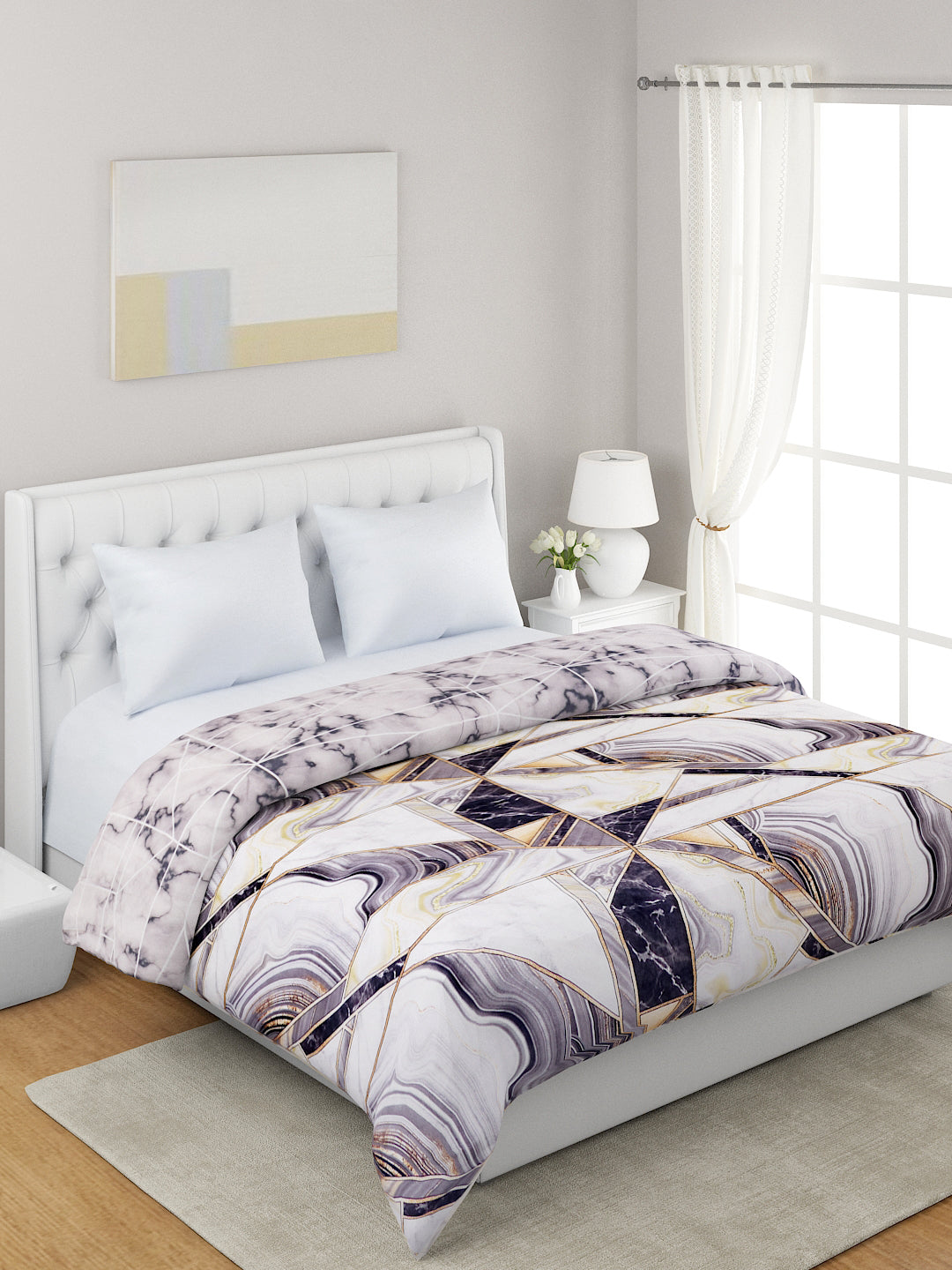 White & Purple Printed Microfiber Summer 120 GSM Double Bed Dohar
