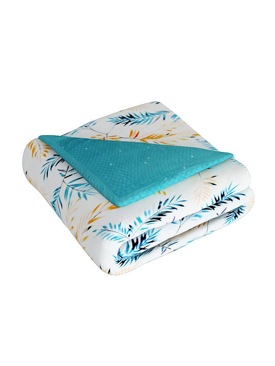 Off White & Teal Floral Printed Microfiber Summer 120 GSM Double Bed Dohar