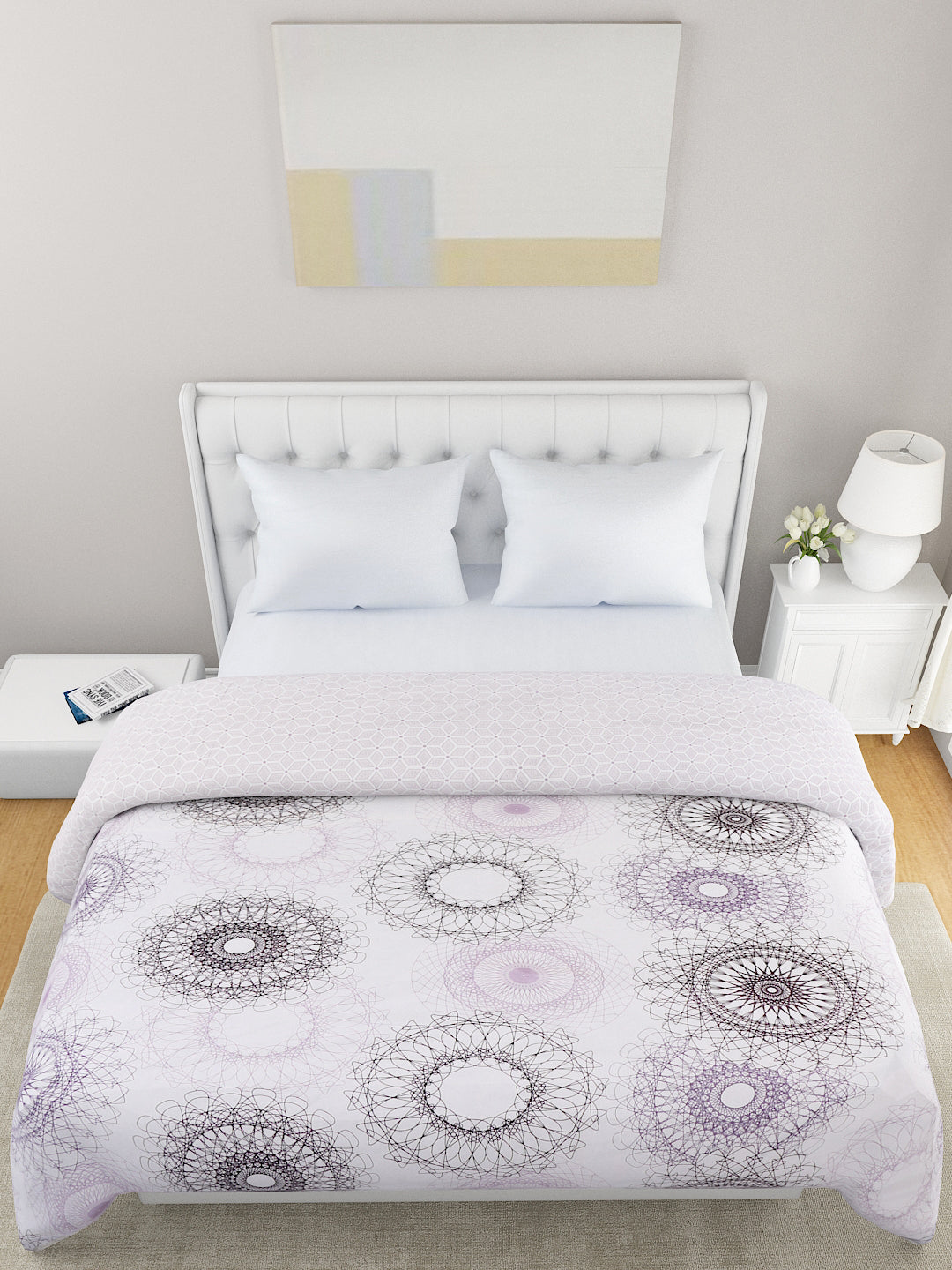 Lavender & White Ethnic Motifs Microfiber Summer 120 GSM Double Bed Dohar
