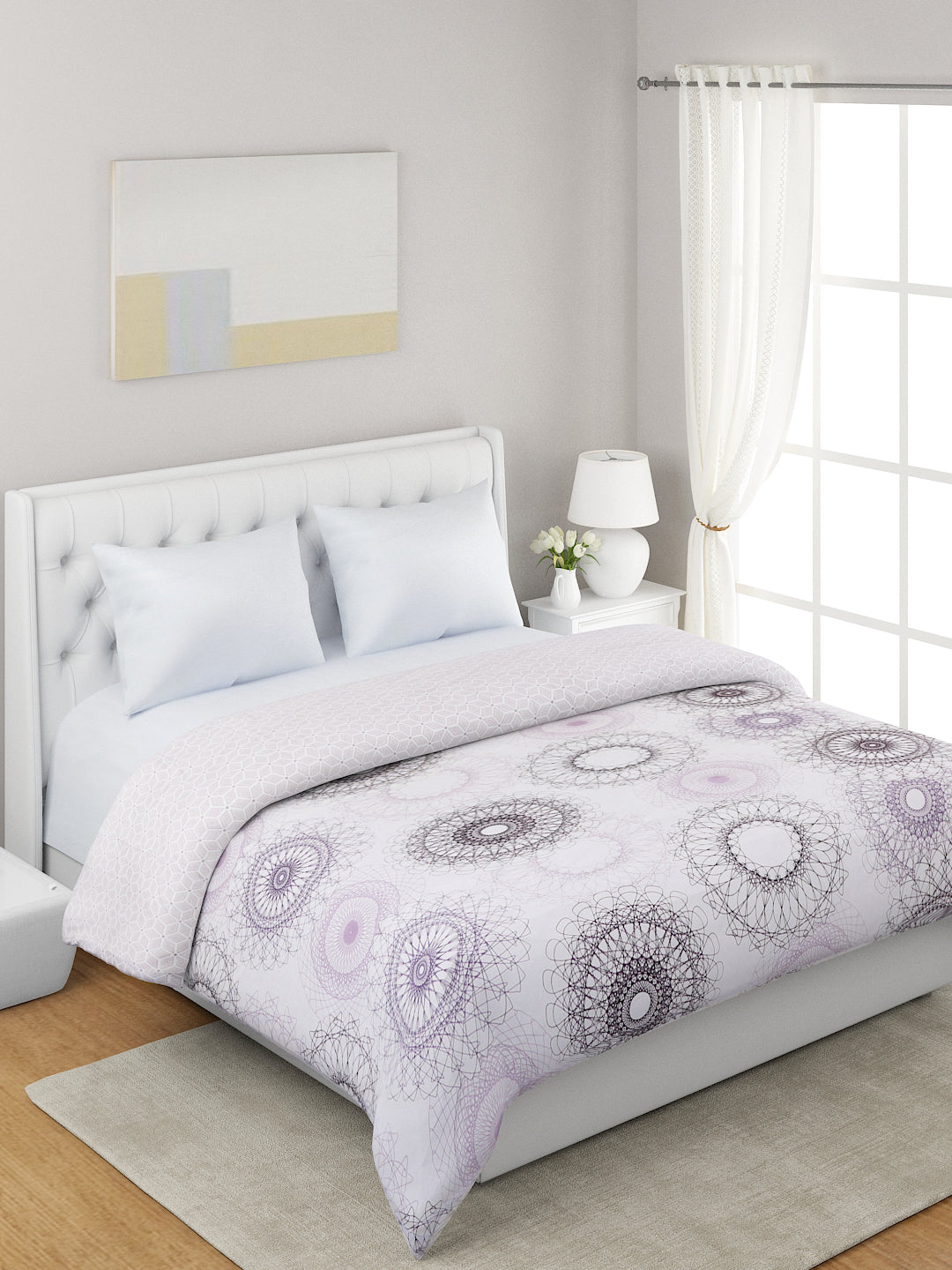 Lavender & White Ethnic Motifs Microfiber Summer 120 GSM Double Bed Dohar