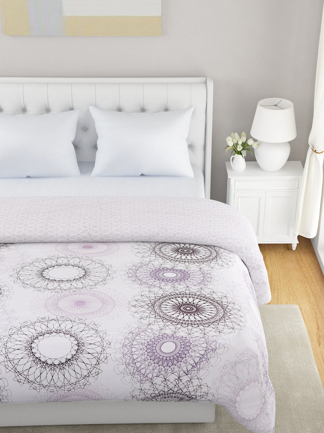 Lavender & White Ethnic Motifs Microfiber Summer 120 GSM Double Bed Dohar