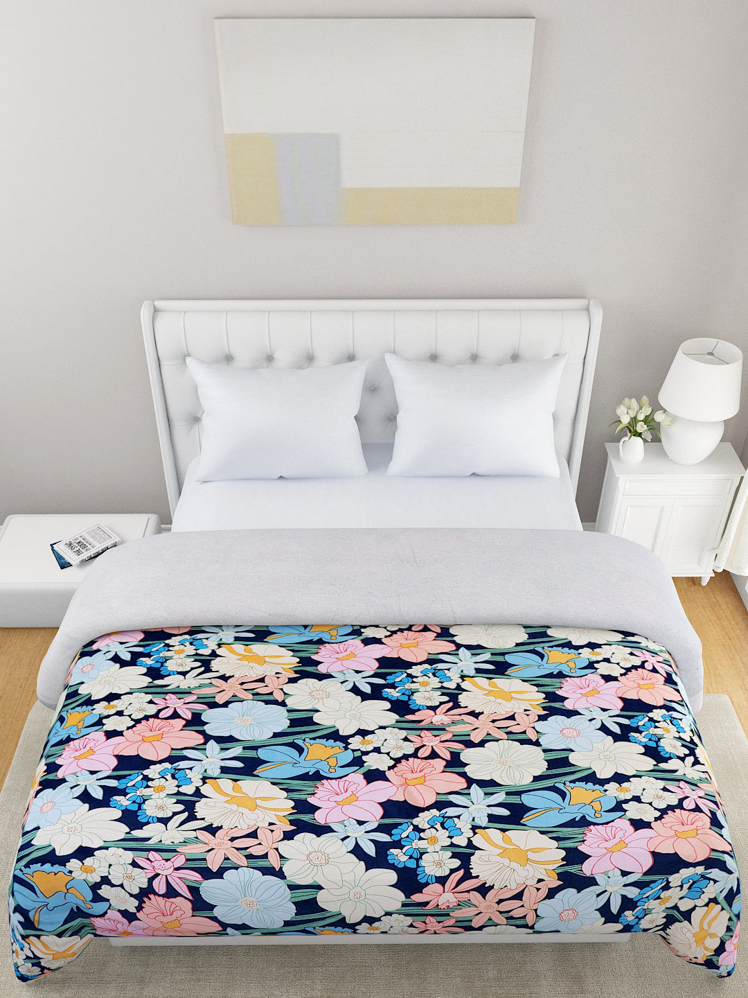 Blue & White Floral Printed Microfiber Summer 120 GSM Double Bed Dohar