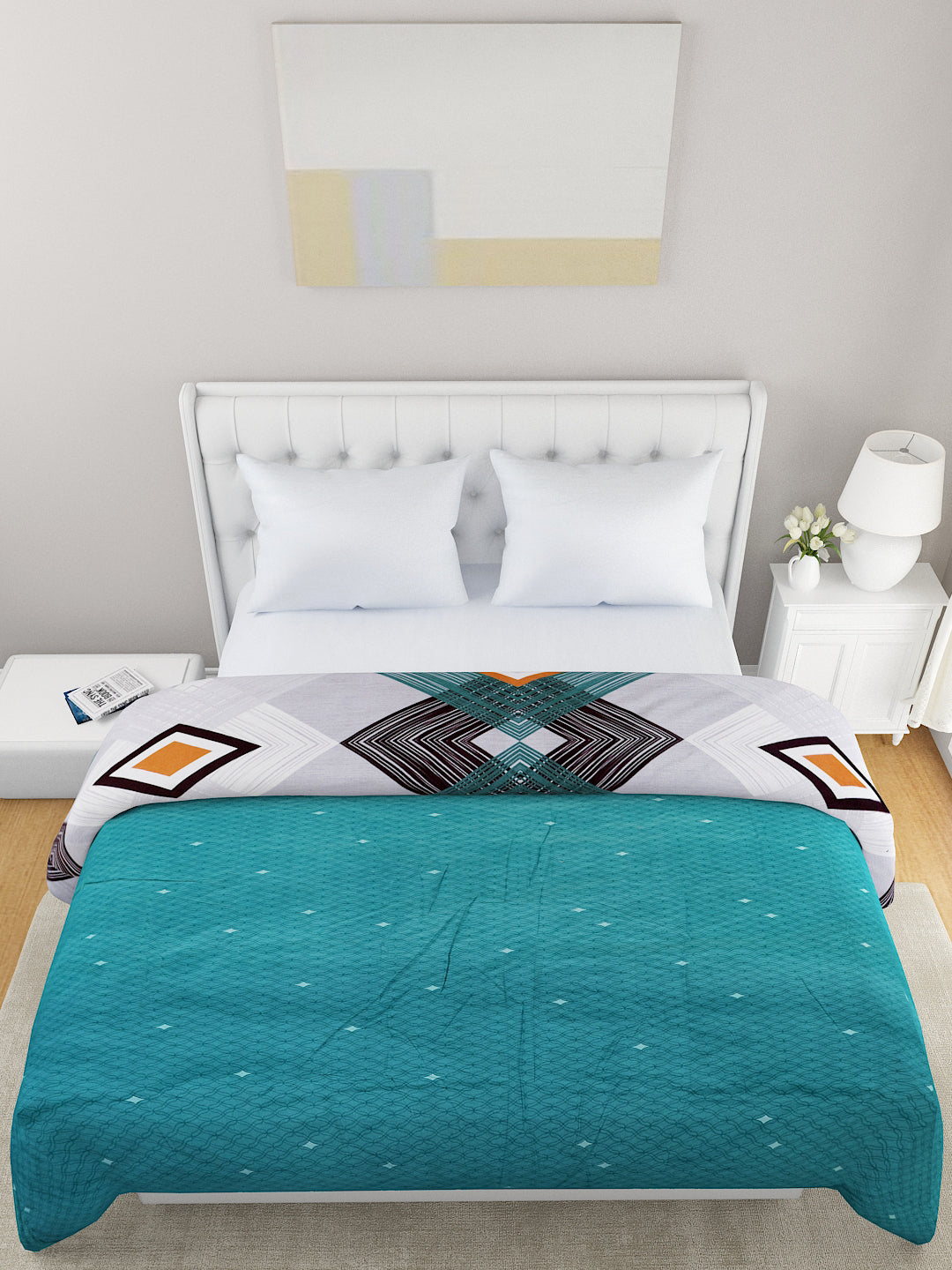 Teal & Blue Geometric Printed Microfiber Summer 120 GSM Double Bed Dohar