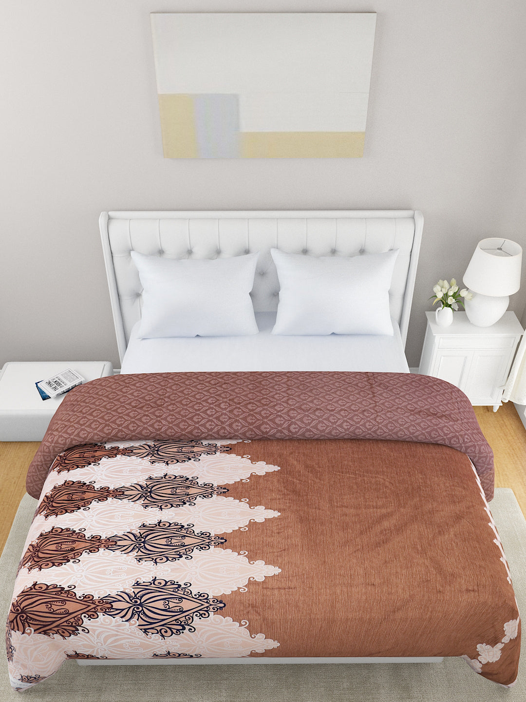 Brown & Pink Ethnic Motifs Microfiber Summer 120 GSM Double Bed Dohar