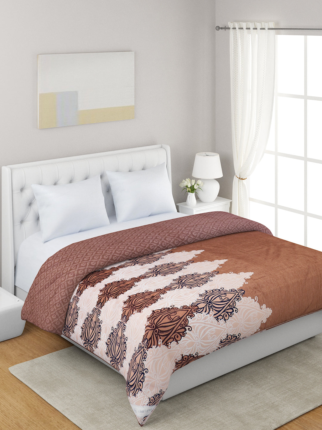 Brown & Pink Ethnic Motifs Microfiber Summer 120 GSM Double Bed Dohar
