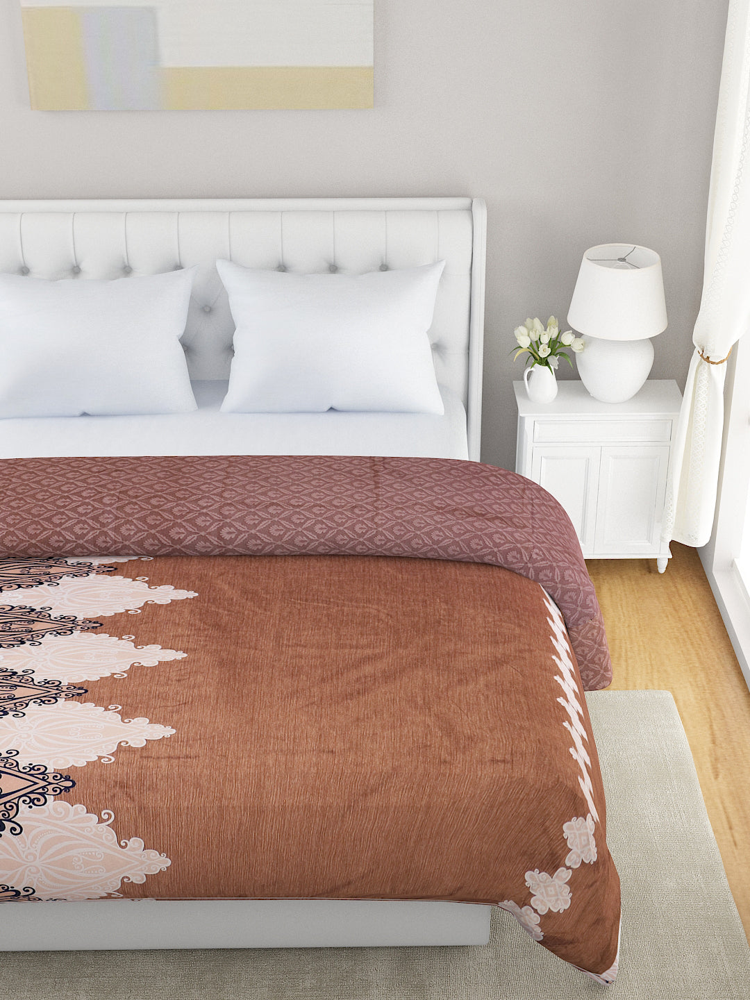 Brown & Pink Ethnic Motifs Microfiber Summer 120 GSM Double Bed Dohar