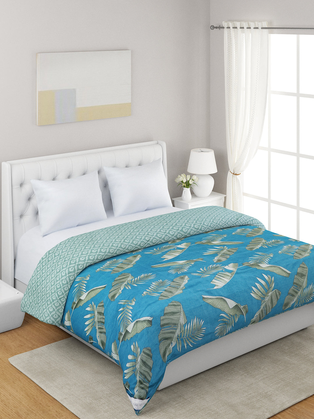Blue & Green Floral 120 GSM Microfiber Double Bed Dohar