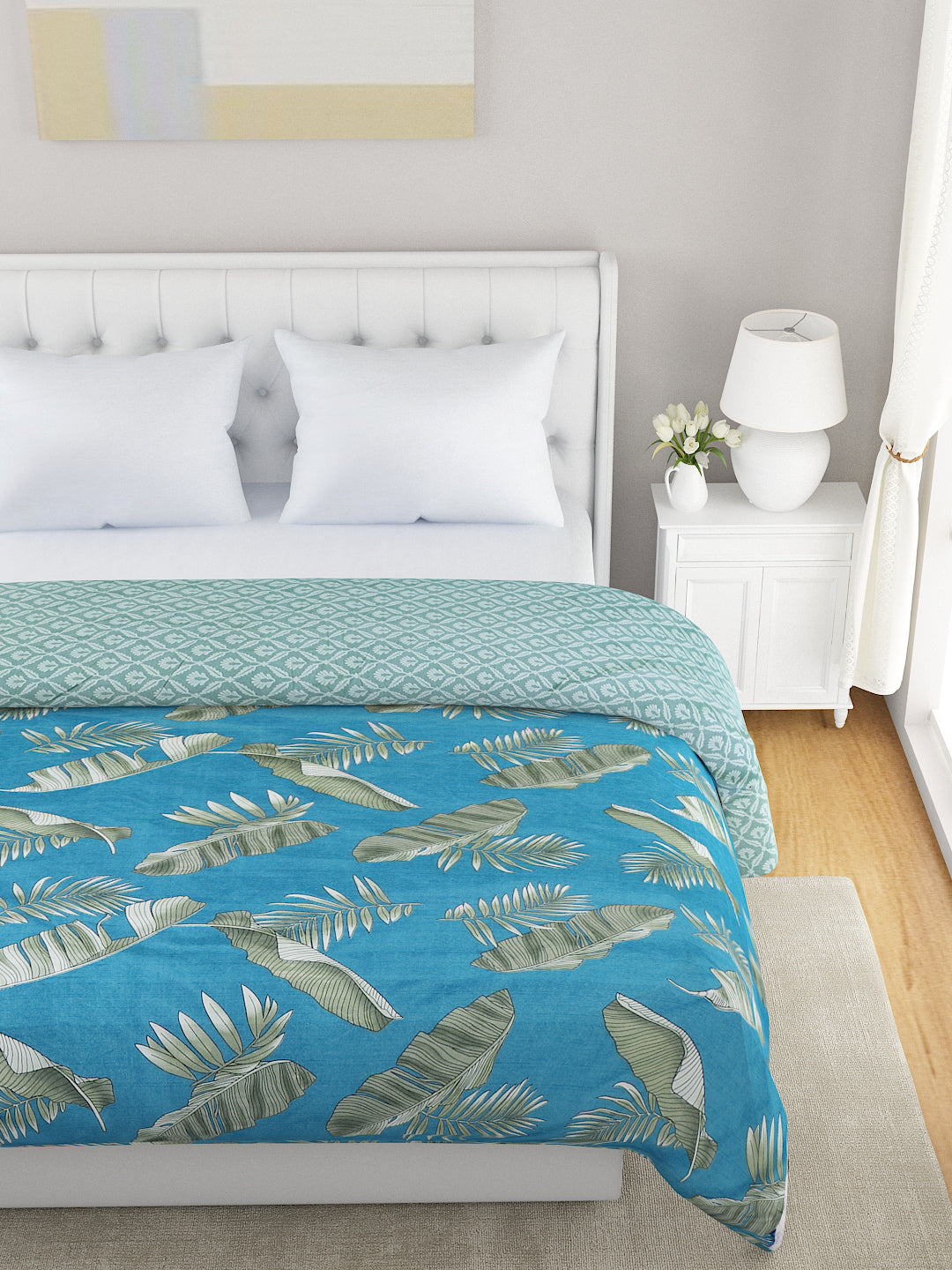 Blue & Green Floral 120 GSM Microfiber Double Bed Dohar