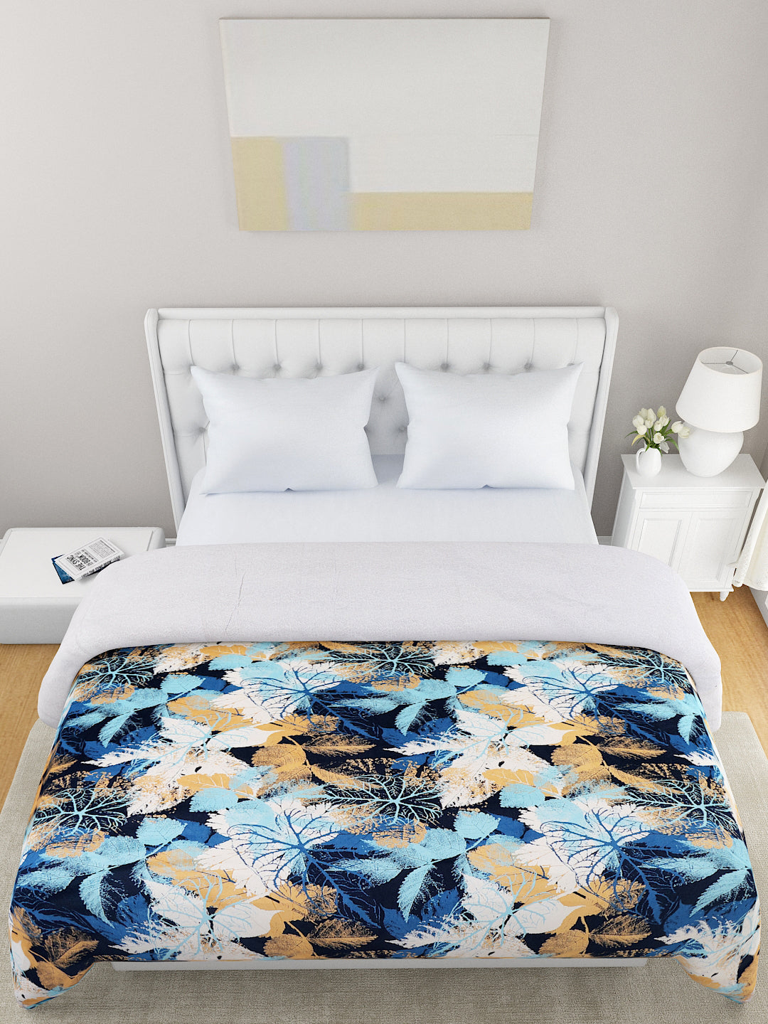 Blue & Beige Floral 120 GSM Microfiber Double Bed Dohar