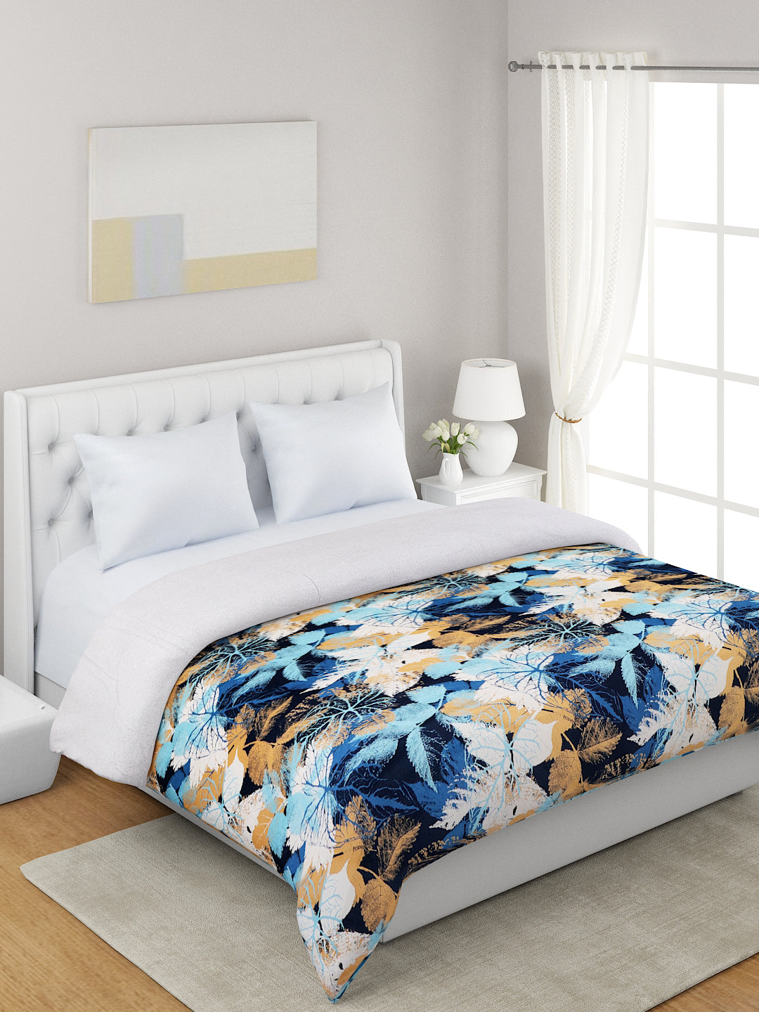 Blue & Beige Floral 120 GSM Microfiber Double Bed Dohar