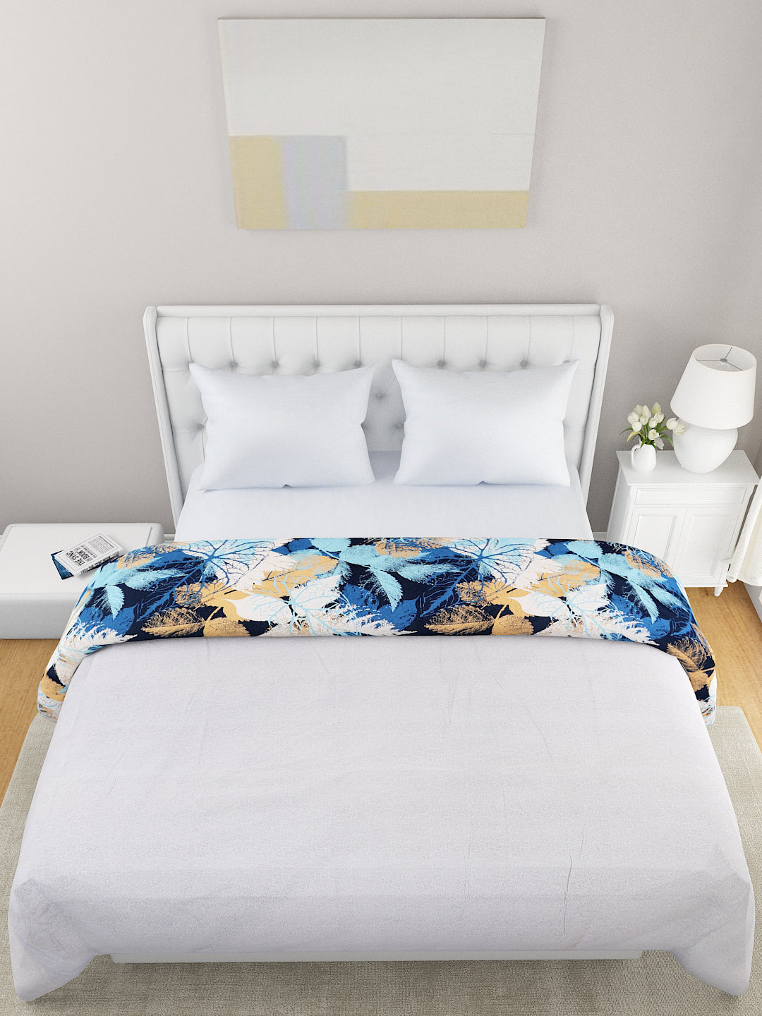 Blue & Beige Floral 120 GSM Microfiber Double Bed Dohar