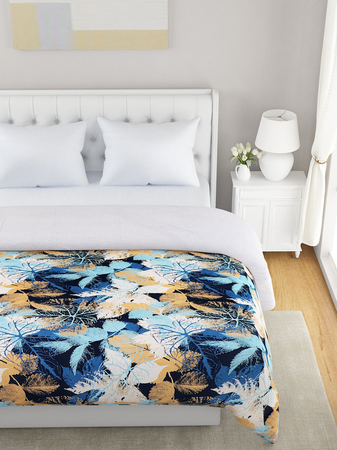 Blue & Beige Floral 120 GSM Microfiber Double Bed Dohar