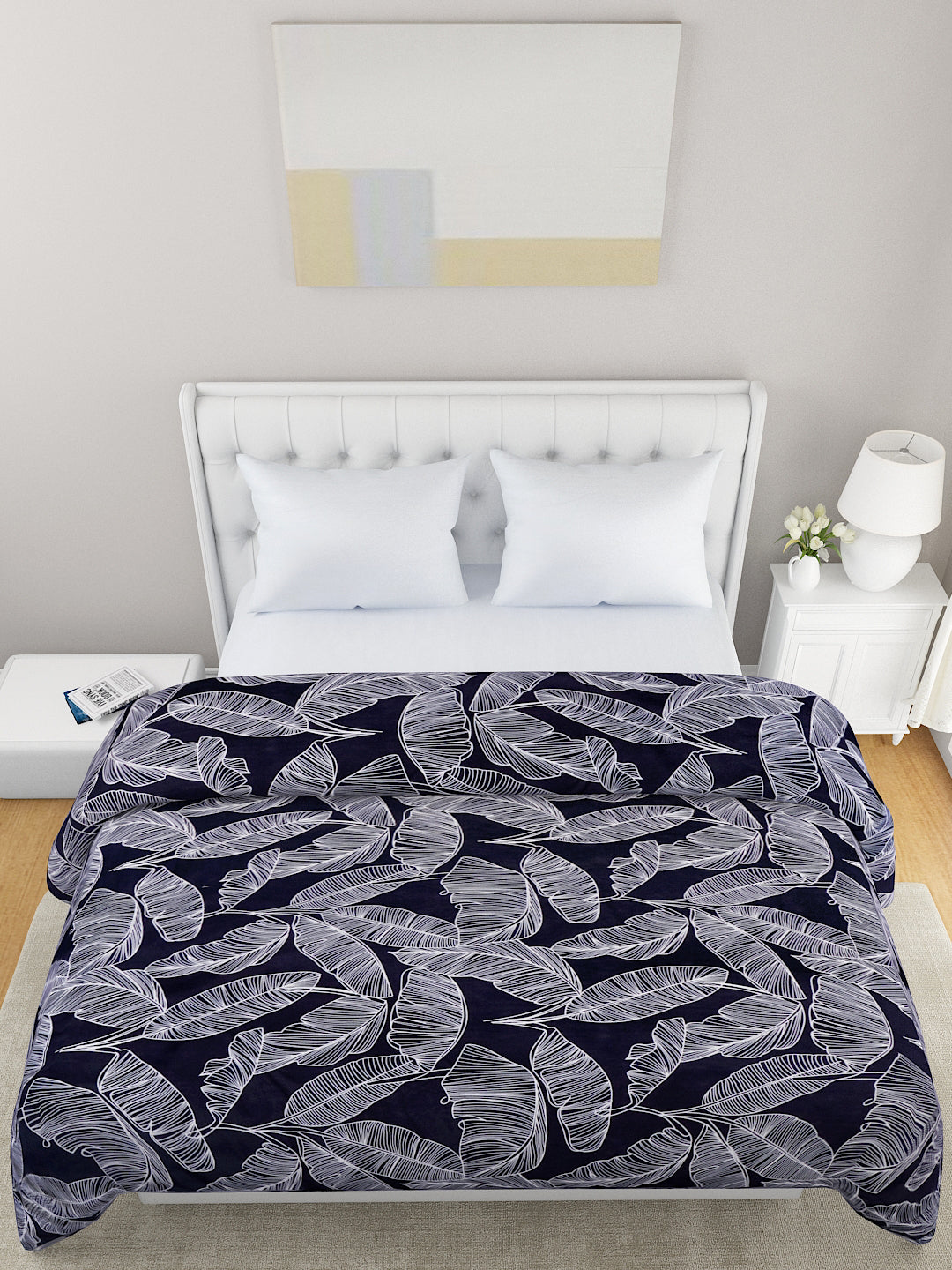 Black & White Floral 120 GSM Microfiber Double Bed Dohar