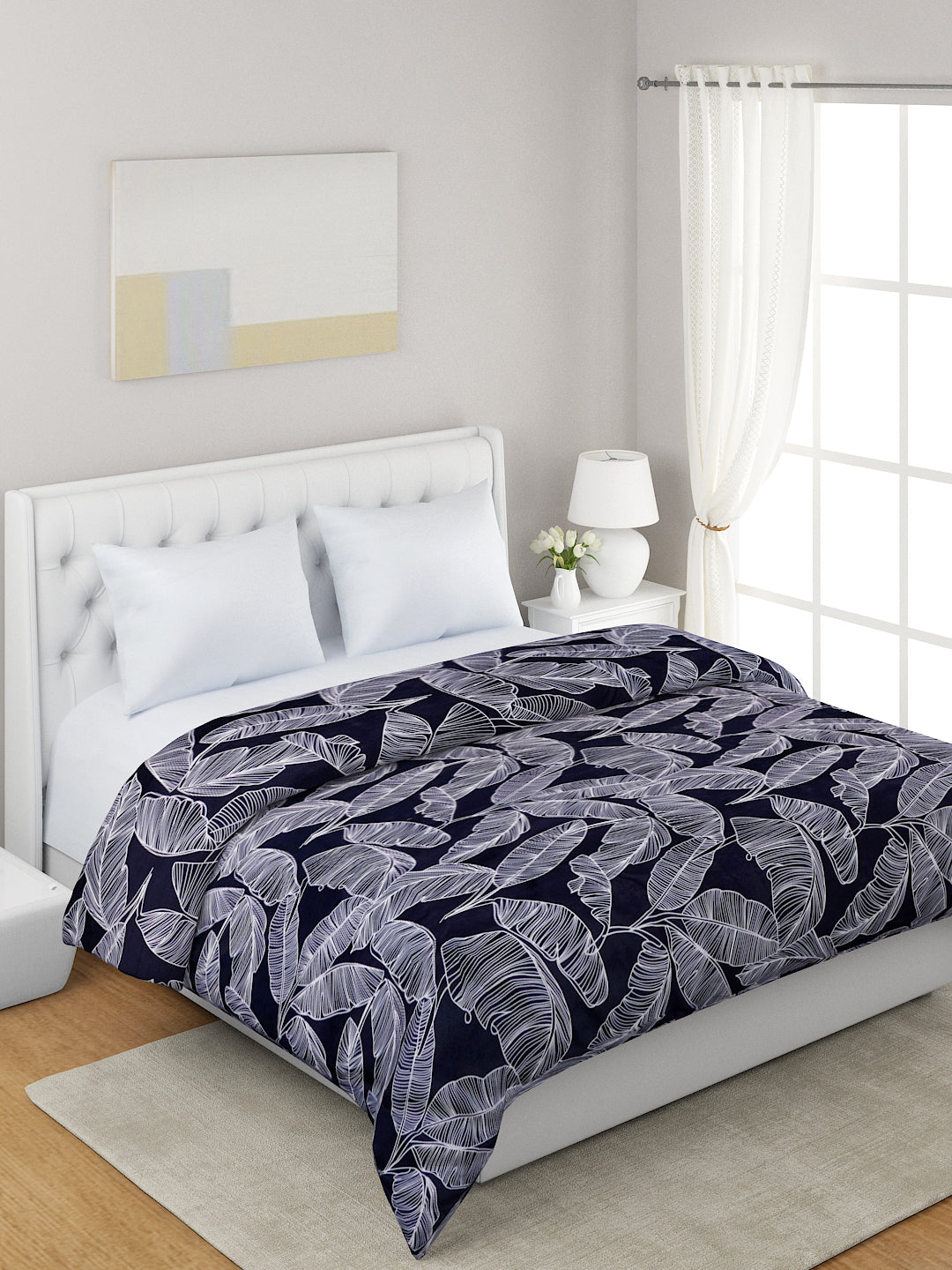 Black & White Floral 120 GSM Microfiber Double Bed Dohar