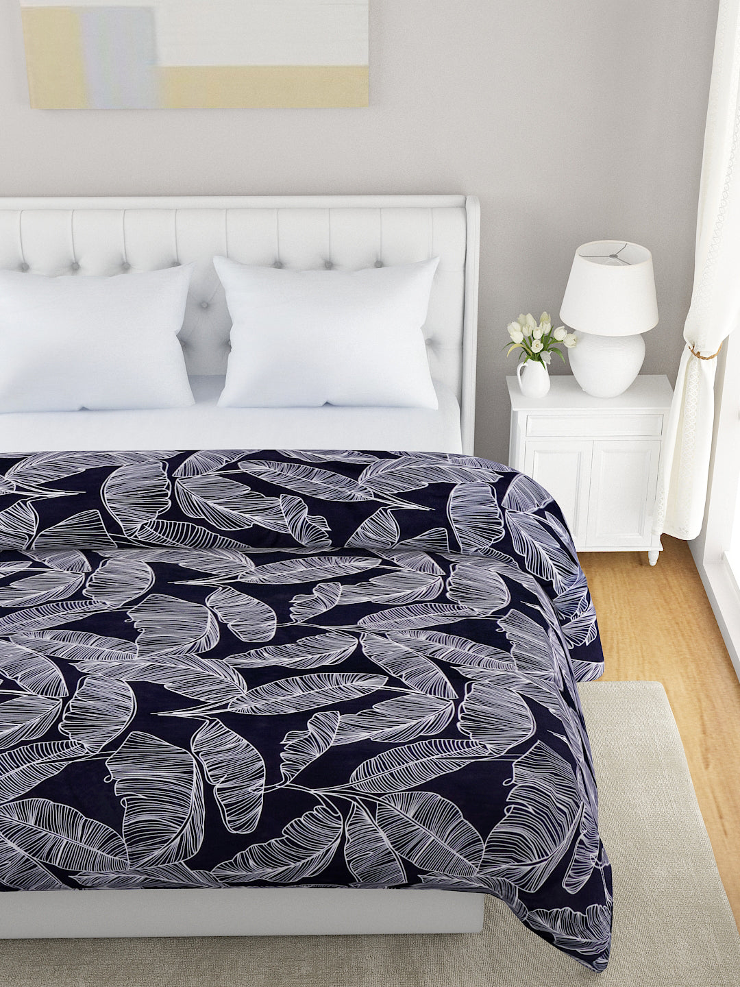 Black & White Floral 120 GSM Microfiber Double Bed Dohar