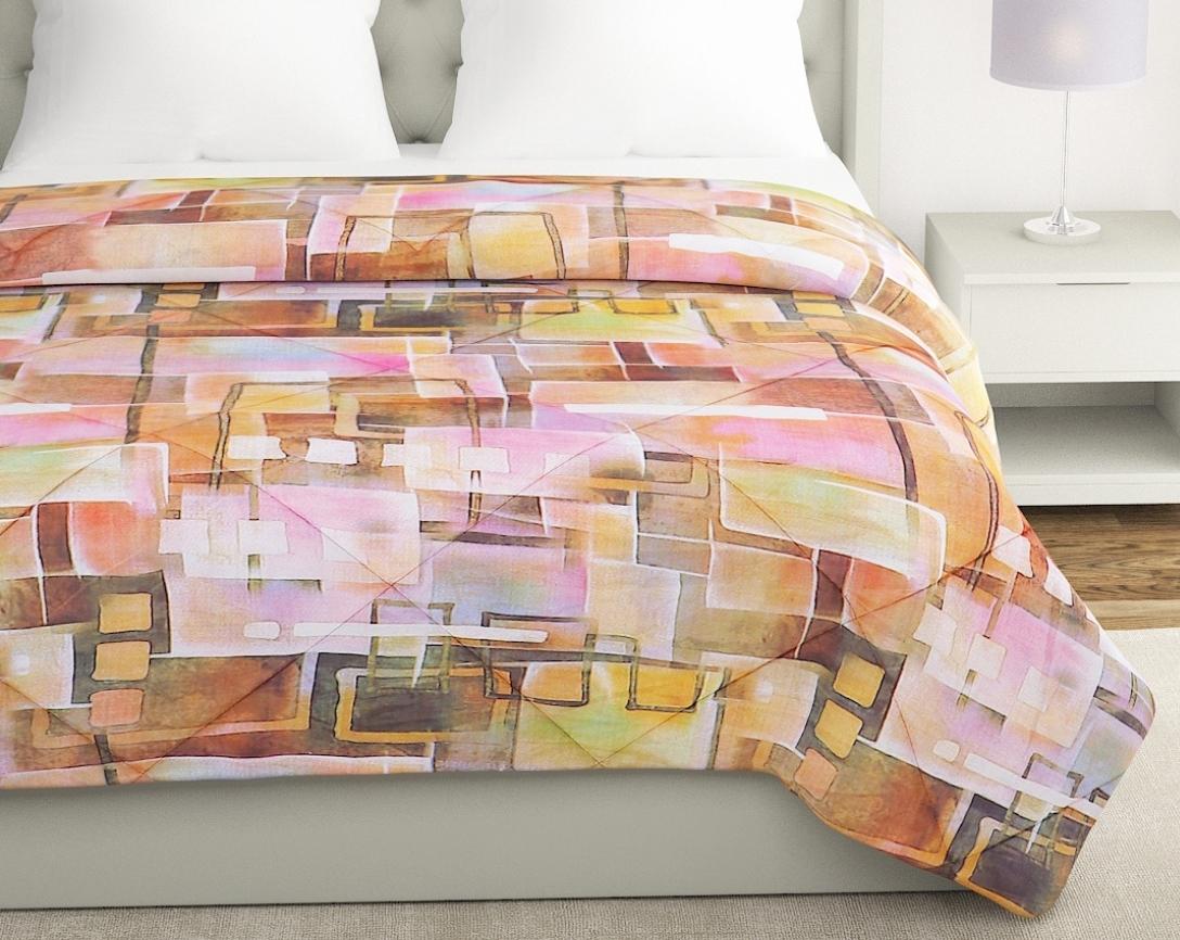 Multicolor Geometric Print Double Bed Comforter-Brown
