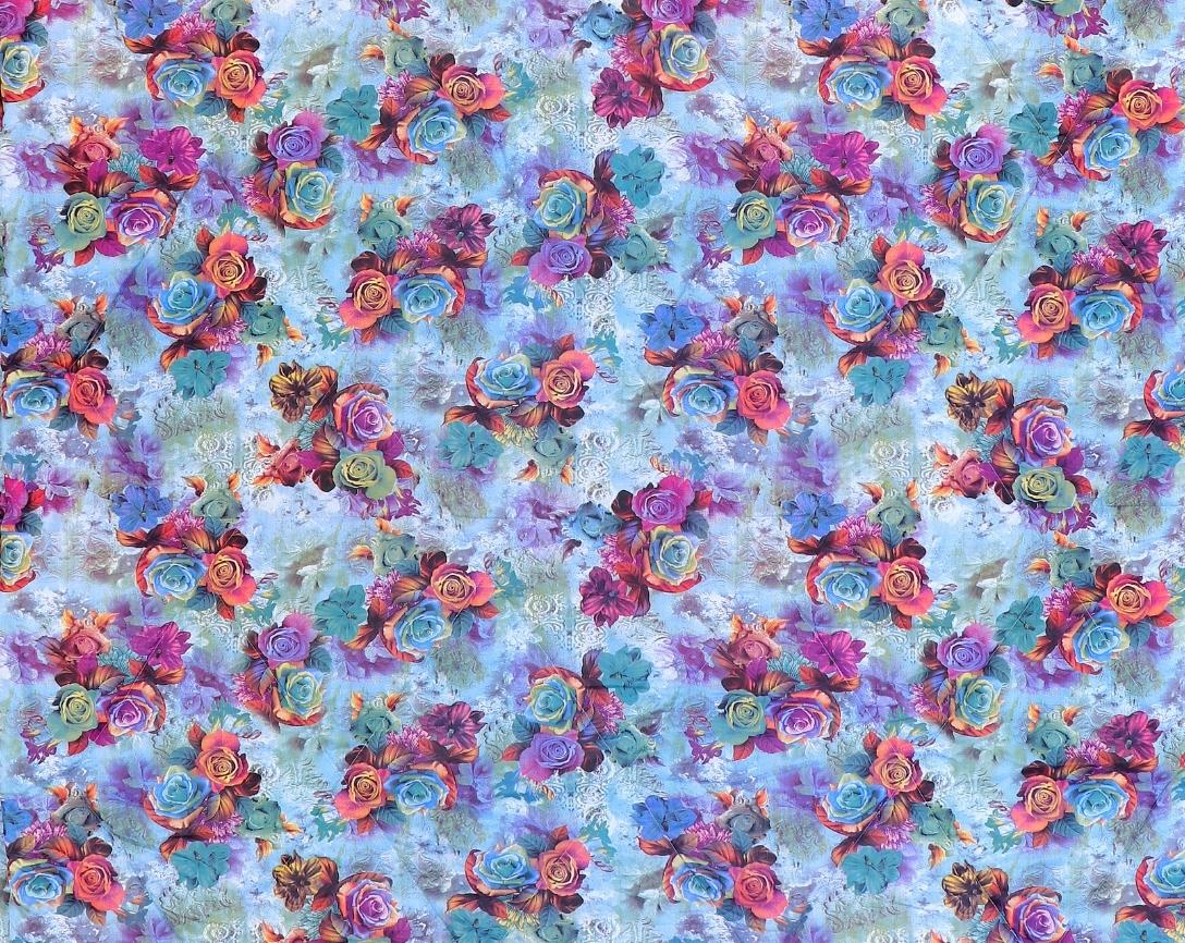 Multicolor Floral Double Bed Comforter-Blue