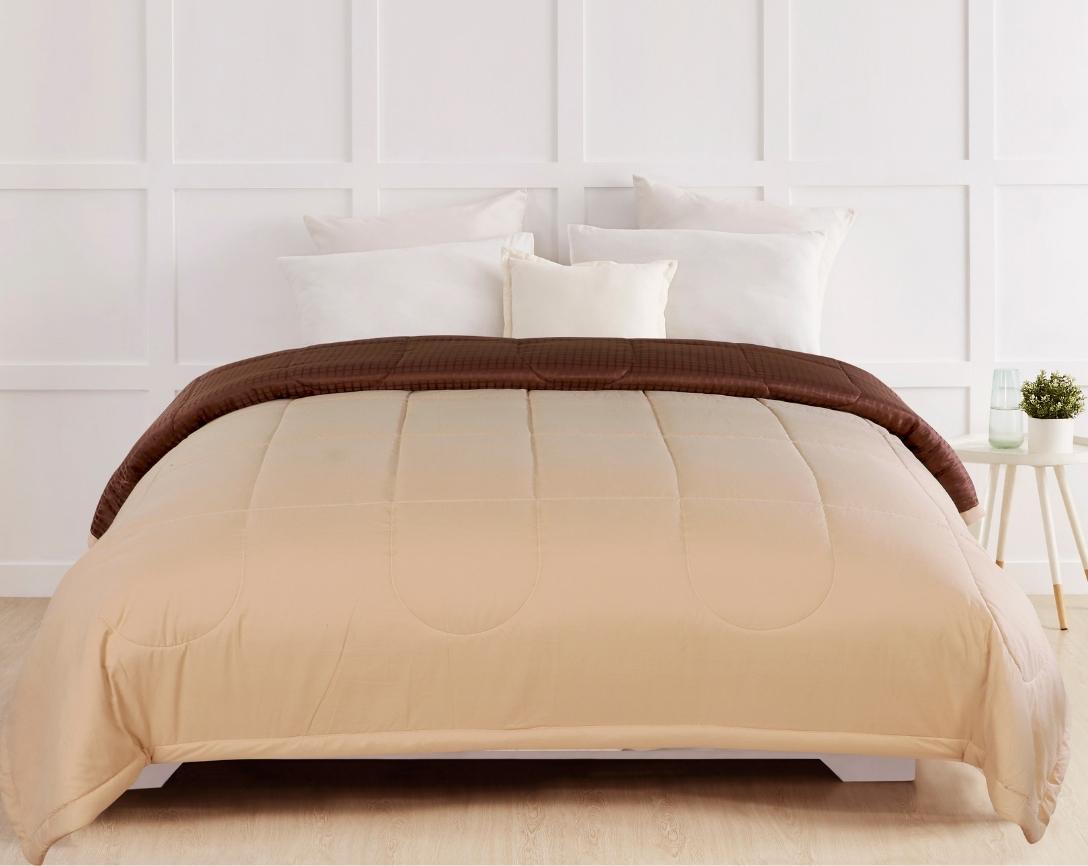 Classic Check Double Bed Comforter-Coffee and Beige