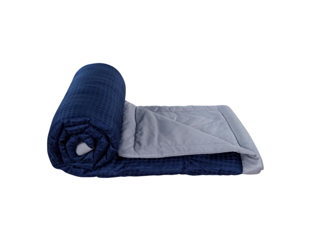 Classic Check Double Bed Comforter-Blue and Silver