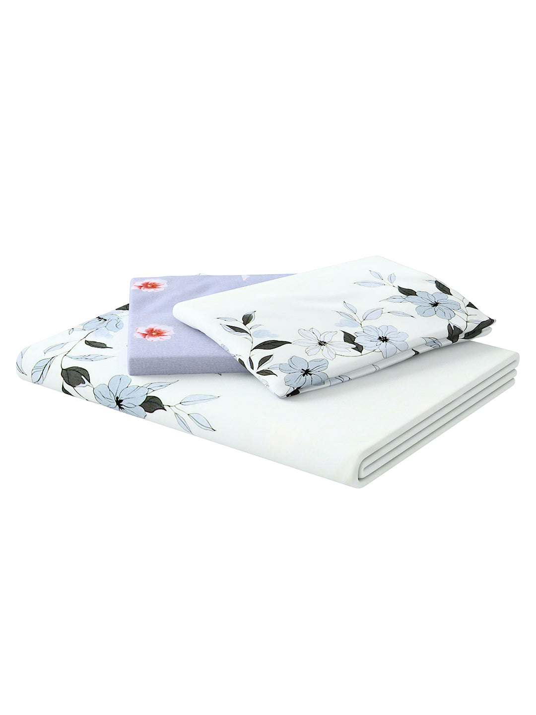 Grey & White Floral Printed Double Queen Bedding Set