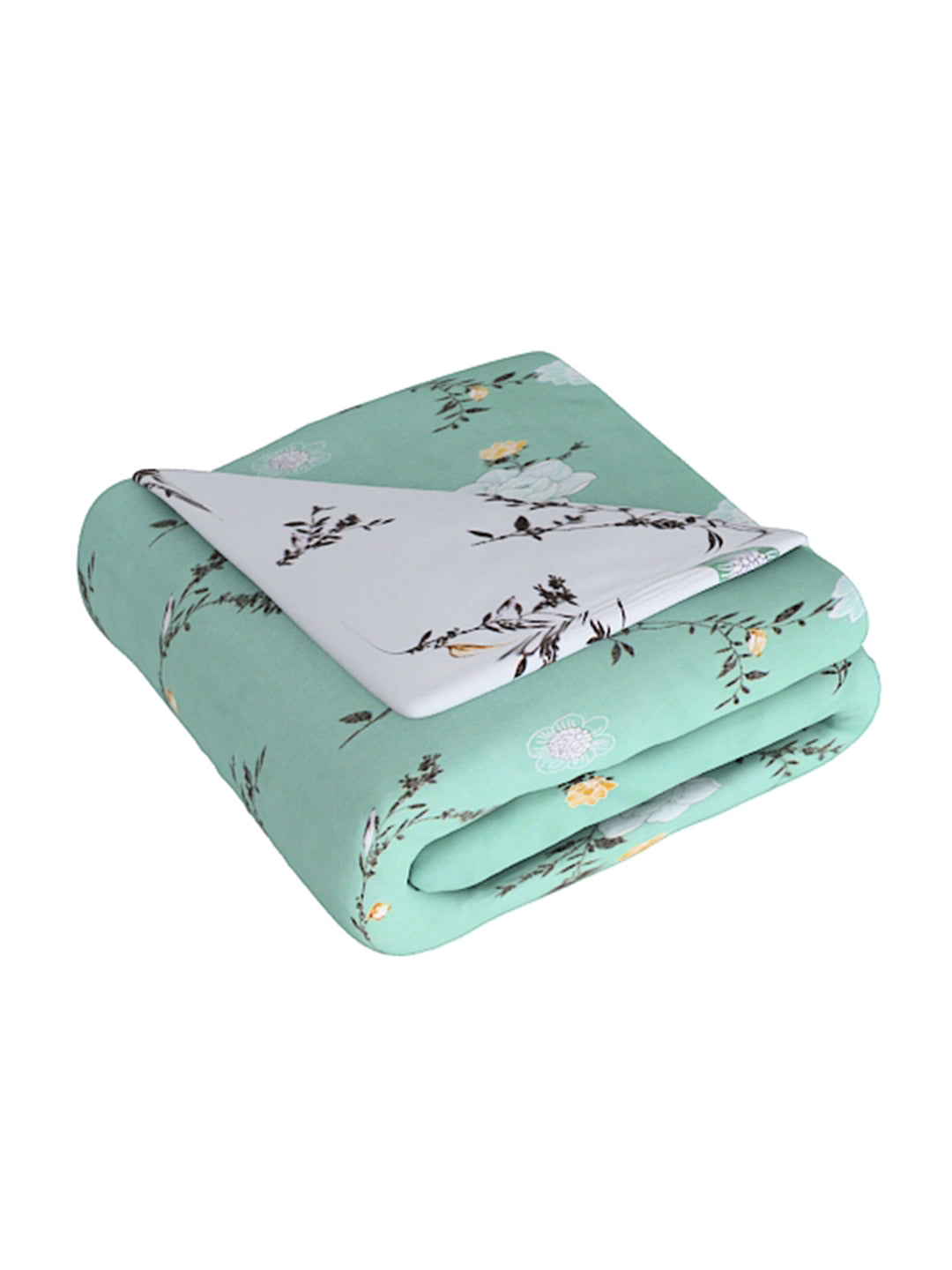 Green & White 4 Pcs Floral Printed Double Queen Bedding Set