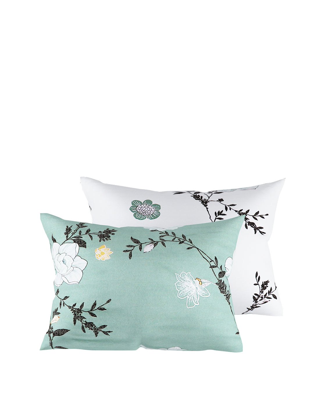 Green & White 4 Pcs Floral Printed Double Queen Bedding Set