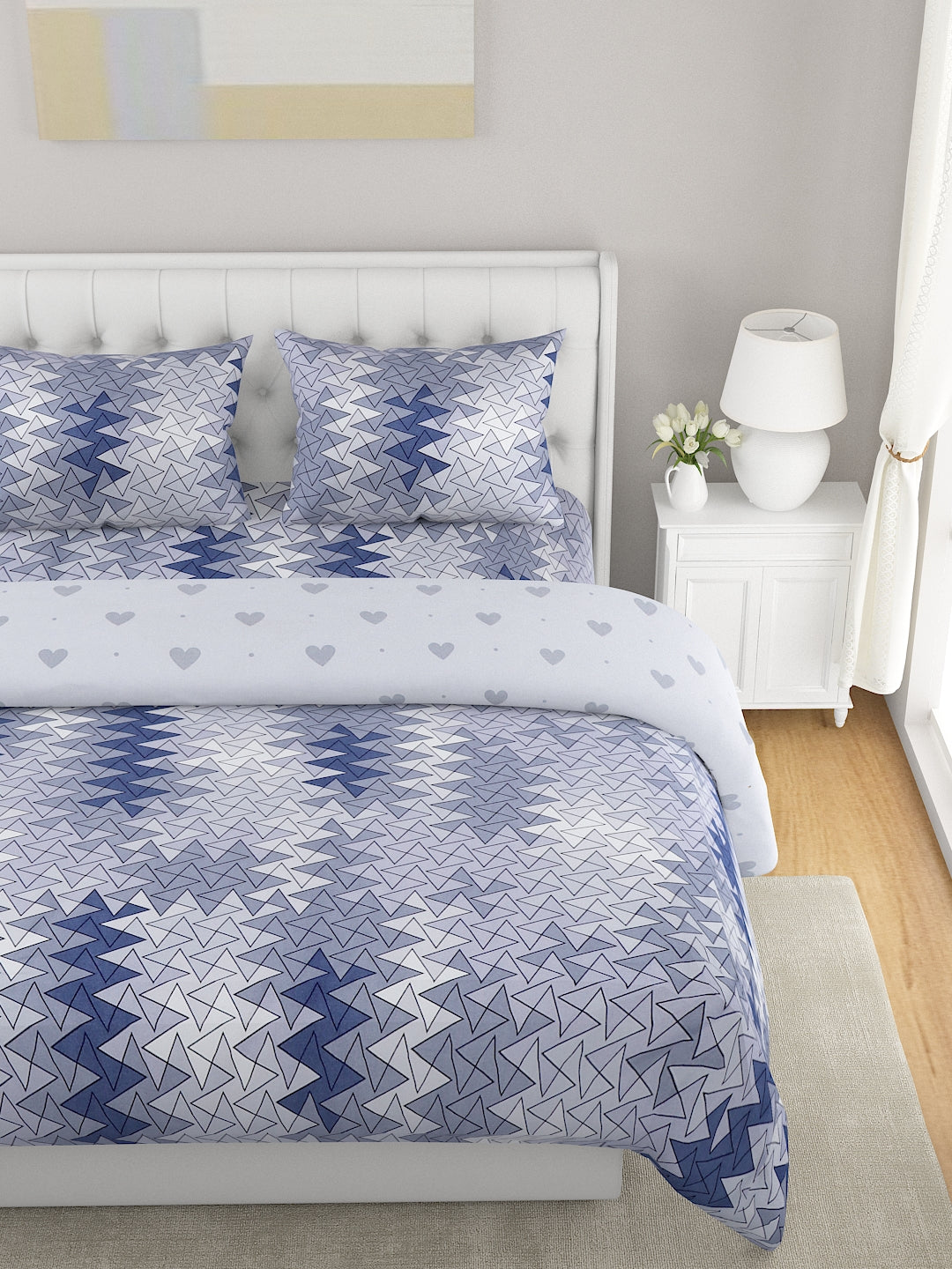 Grey 4-Pcs Printed Double Queen Bedding Set