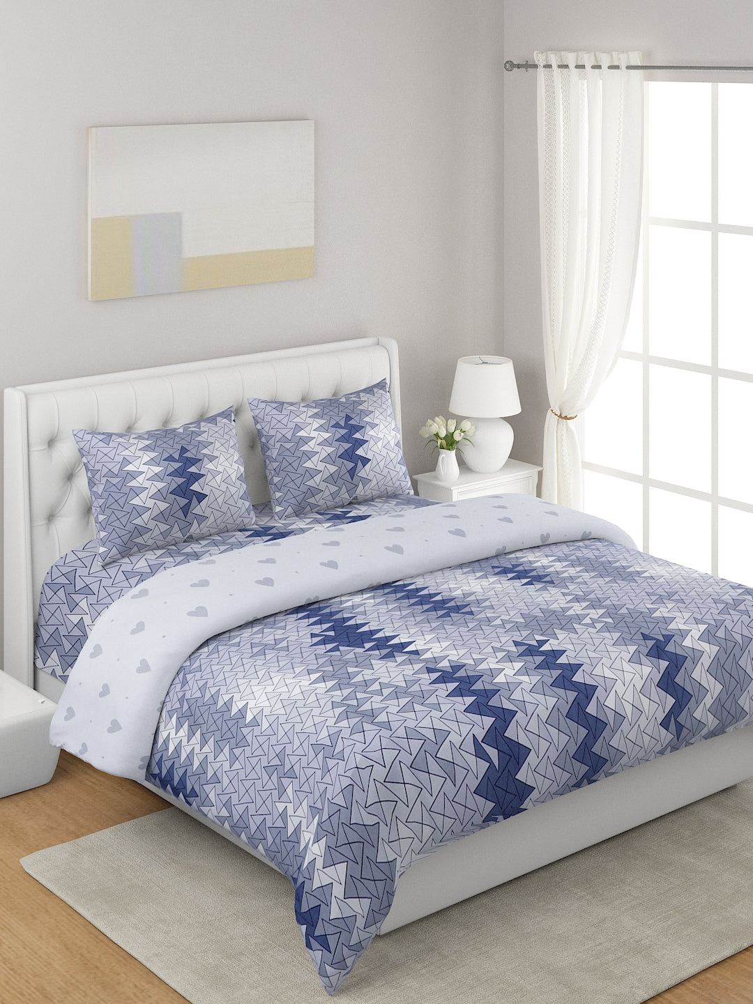 Grey 4-Pcs Printed Double Queen Bedding Set