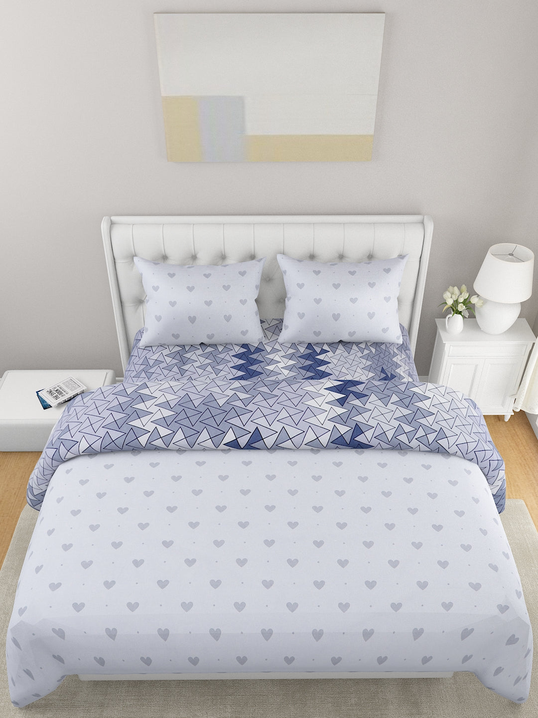 Grey 4-Pcs Printed Double Queen Bedding Set