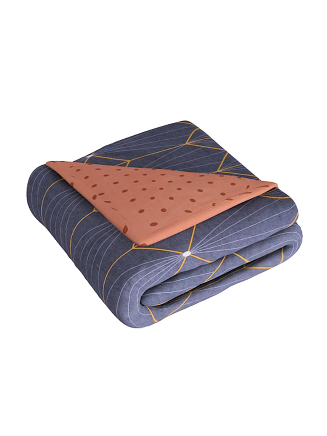 Dark Grey & Copper 4 Pcs Geometric Printed Double Queen Bedding Set