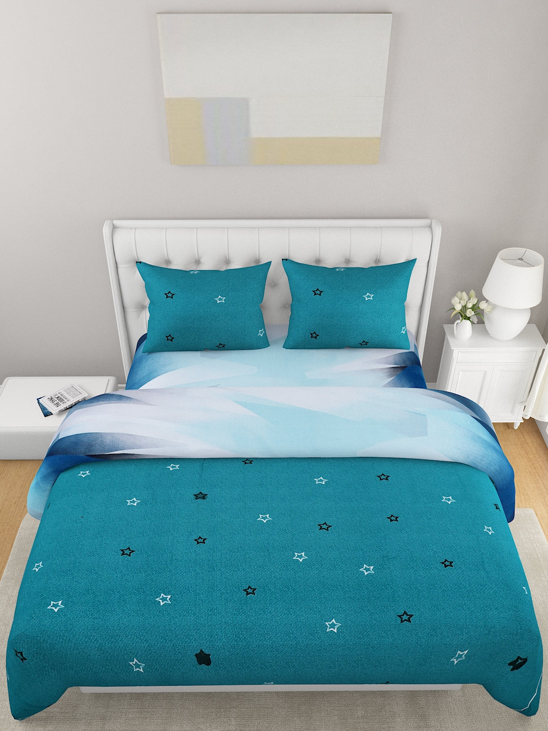 Blue & Green 4-Pcs Printed Double Queen Bedding Set