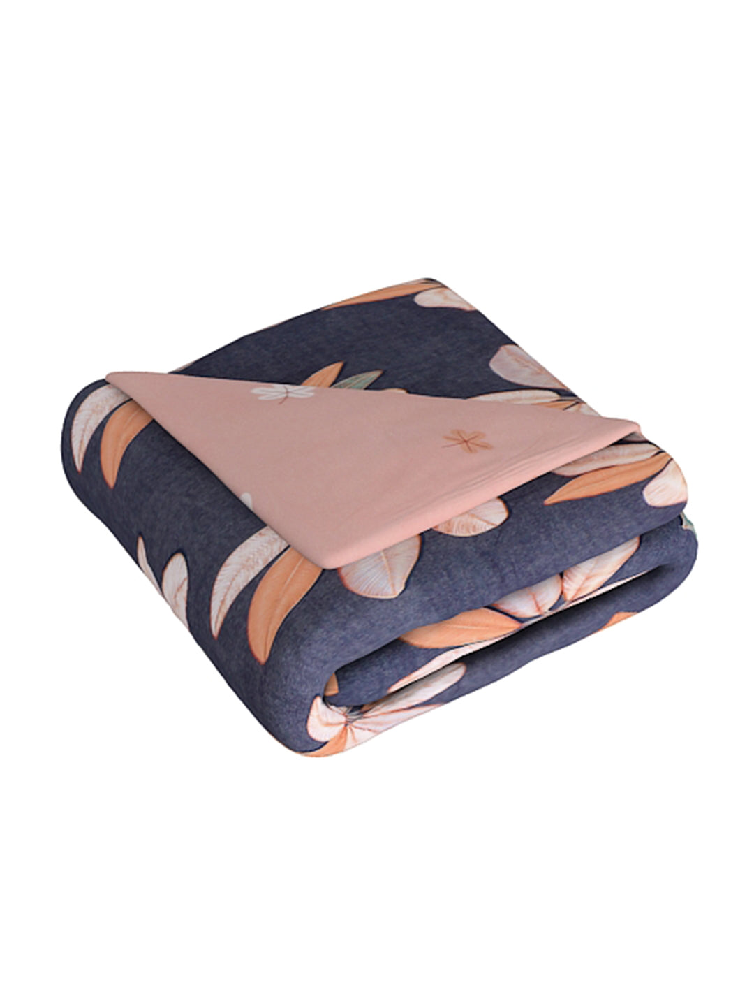 Peach Colored & Blue 4-Pcs Printed Double Queen Bedding Set