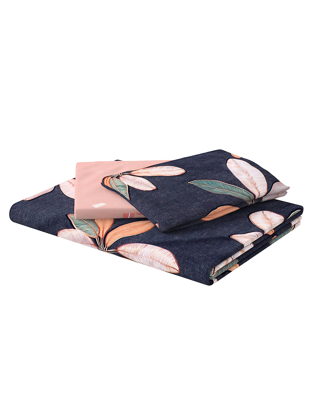 Peach Colored & Blue 4-Pcs Printed Double Queen Bedding Set