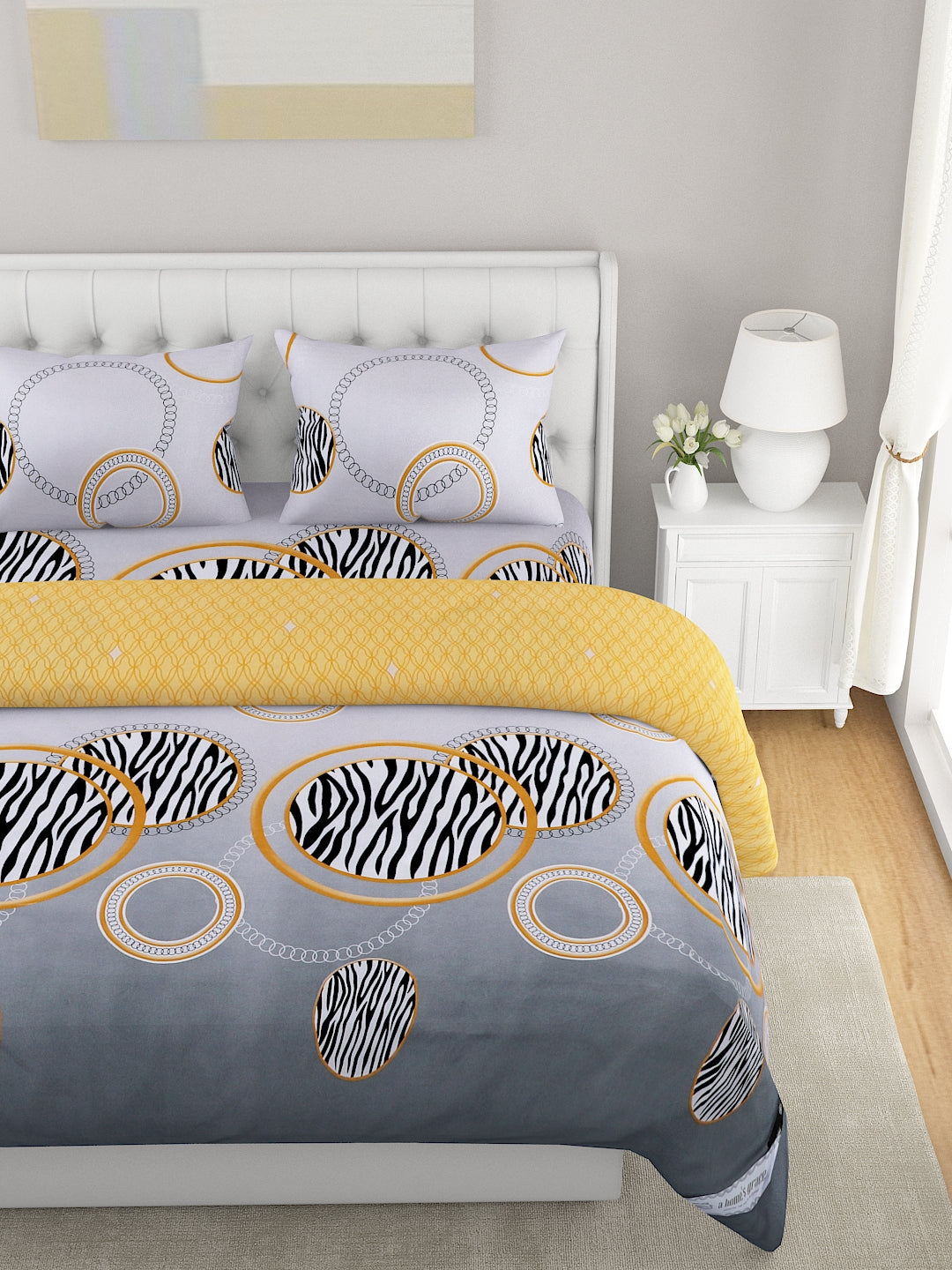 Yellow 4-Pcs Printed Double Queen Bedding Set