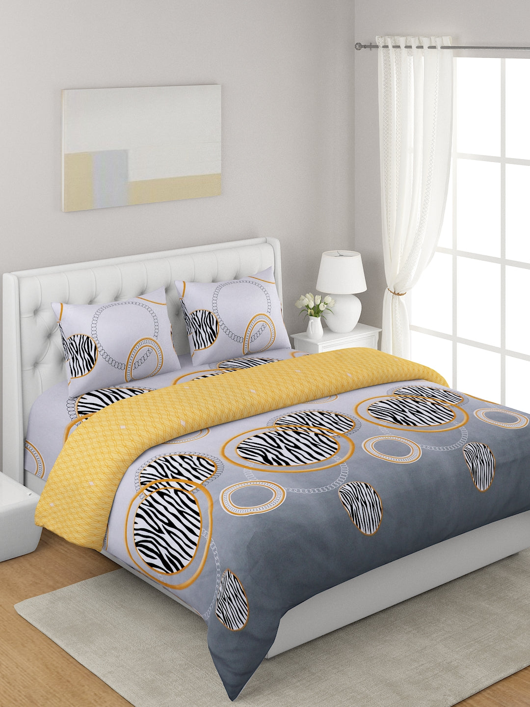 Yellow 4-Pcs Printed Double Queen Bedding Set