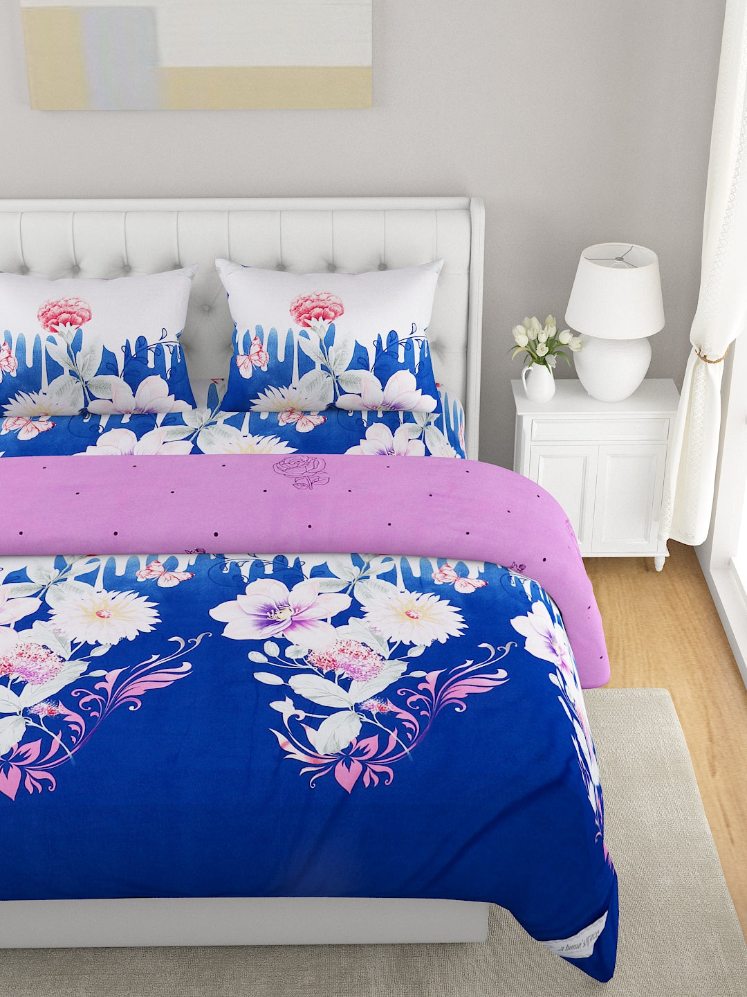Lavender & Blue 4-Pcs Printed Double Queen Bedding Set