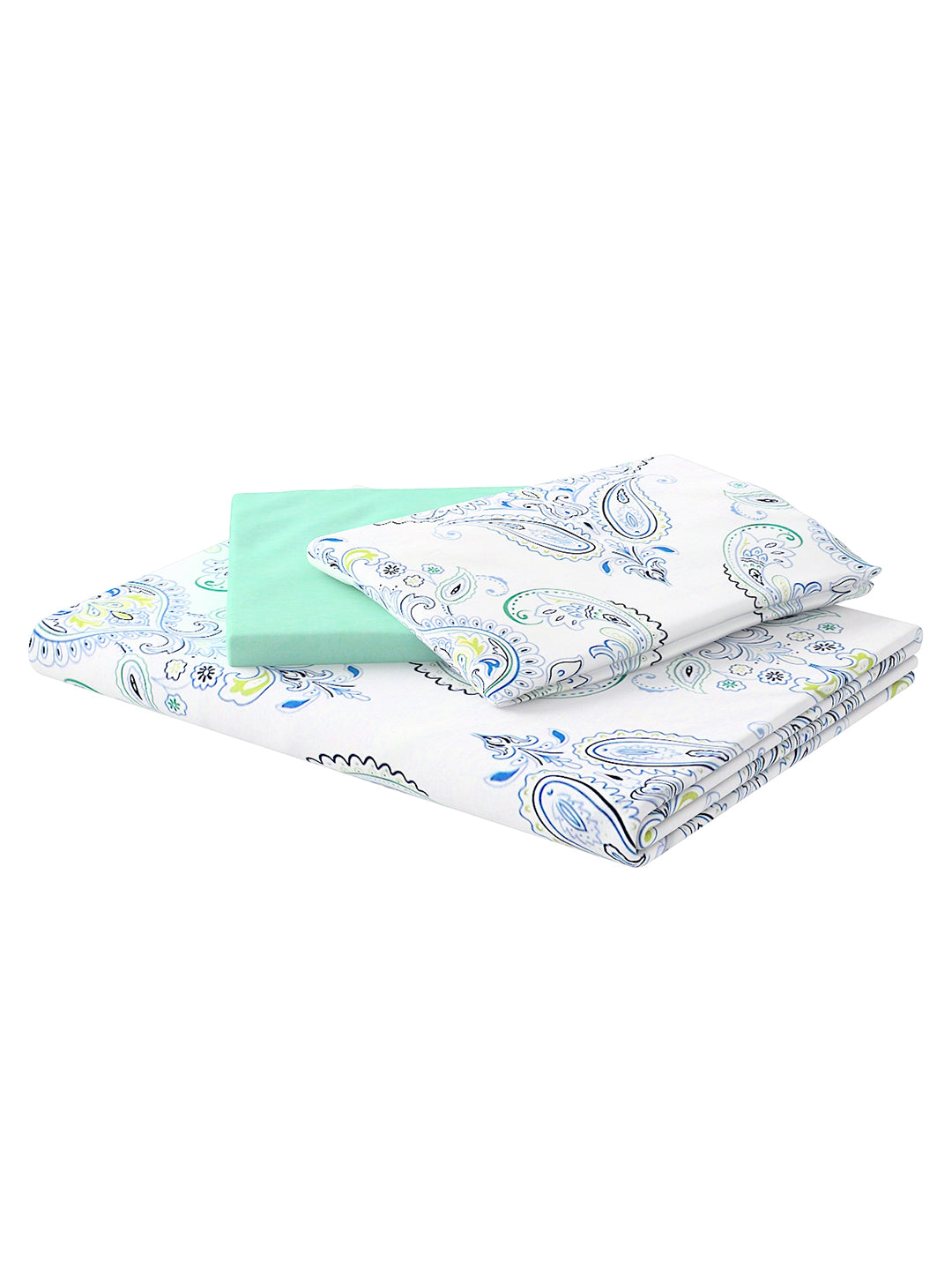 White & Green 4-Pcs Ethnic Motifs Printed Double Queen Bedding Set