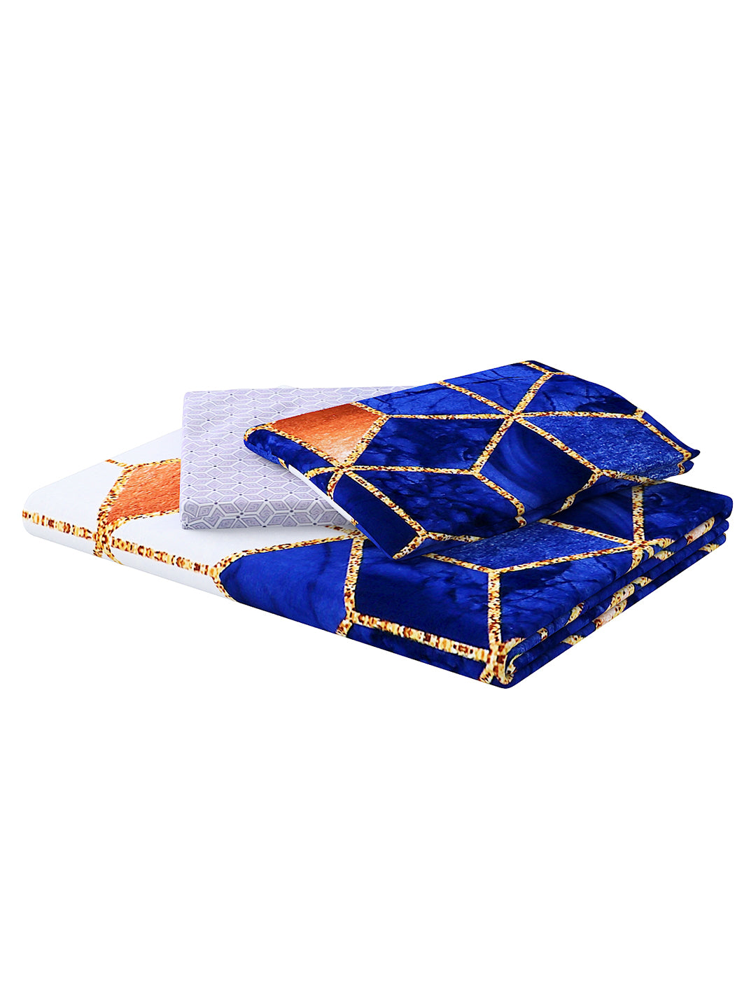 Blue & White 4-Pcs Geometric Printed Double Queen Bedding Set