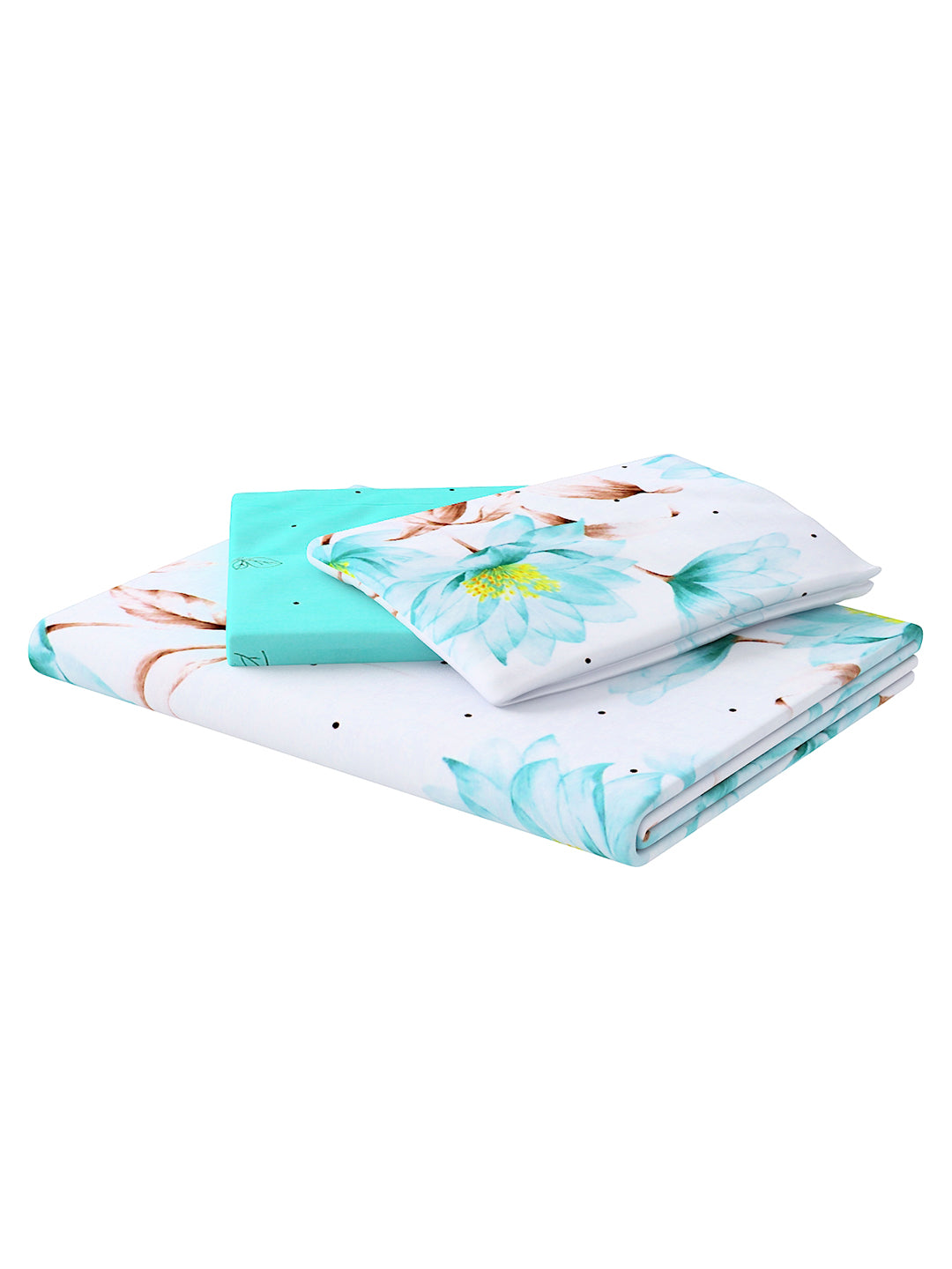Sea Green & White 4 Pieces Printed Double Queen Bedding Set