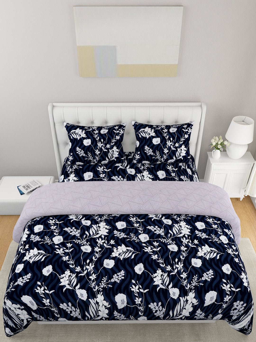 Black & White 4 Pcs Printed Double Queen Bedding Set