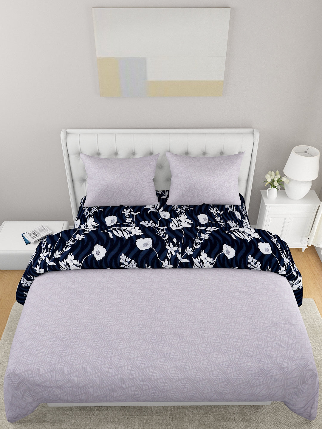 Black & White 4 Pcs Printed Double Queen Bedding Set