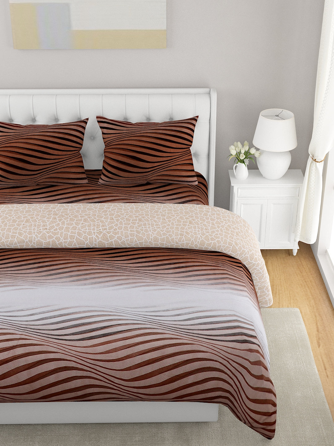 Brown Printed Double Queen Bedding Set