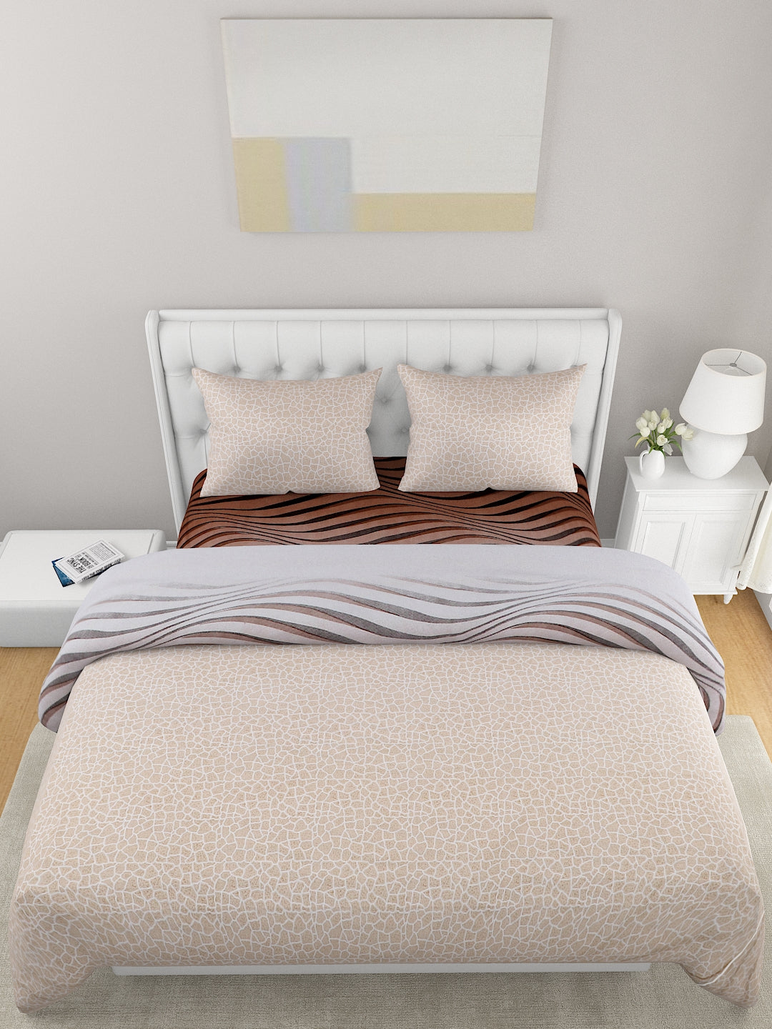 Brown Printed Double Queen Bedding Set
