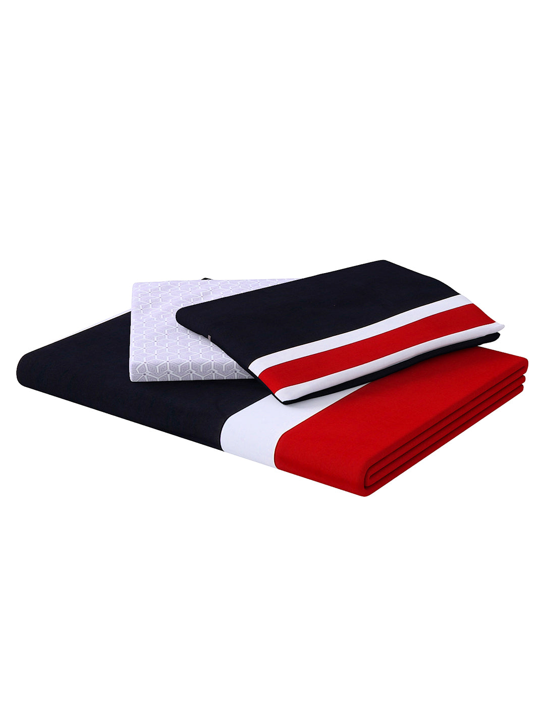 Red & White Printed Double Queen Reversible Bedding Set