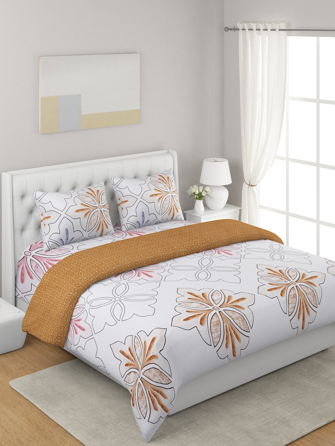 Tan Printed Double Queen Bedding Set