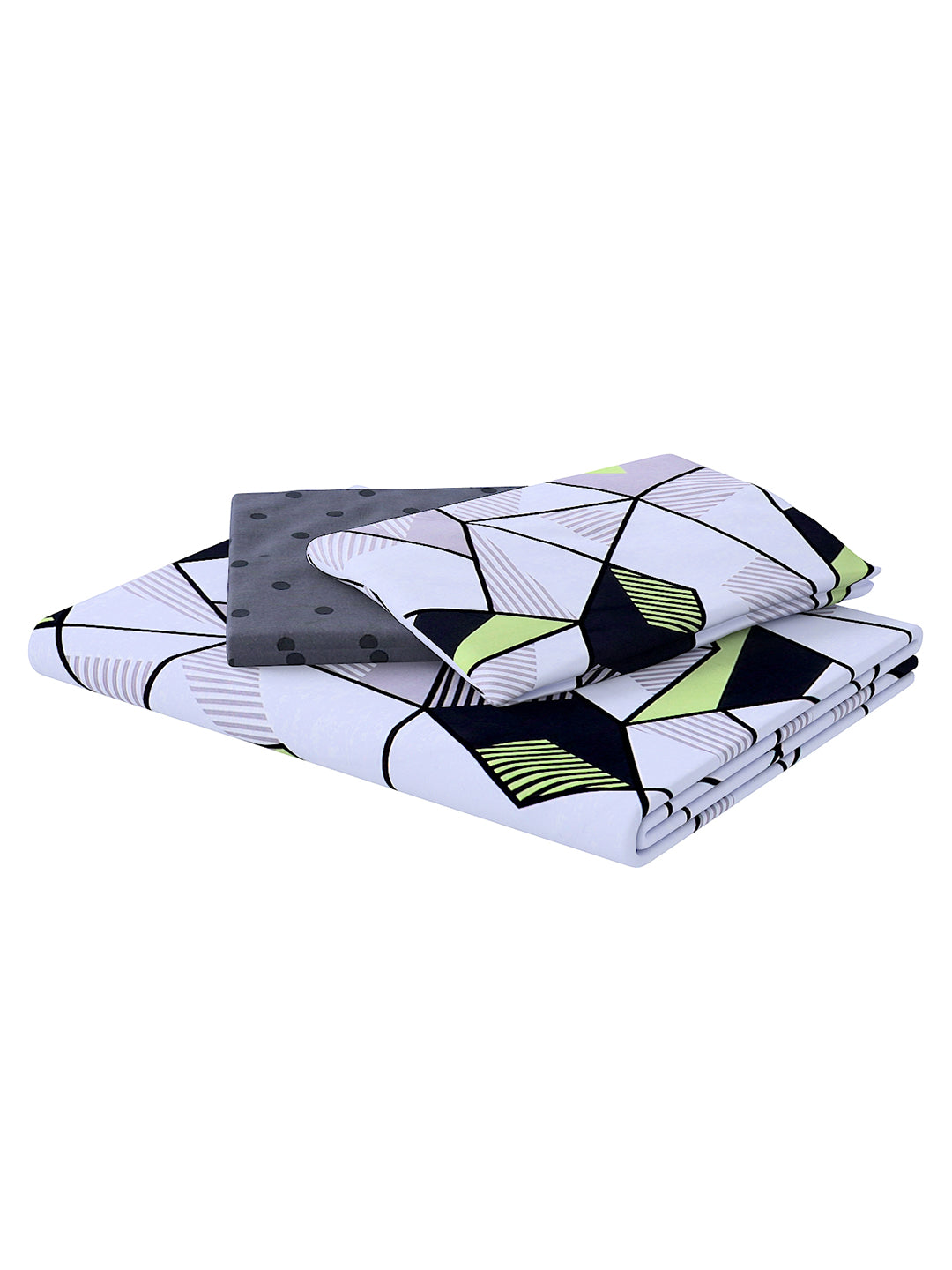 White & Grey 4 Pcs Geometric Printed Double Queen Bedding Set